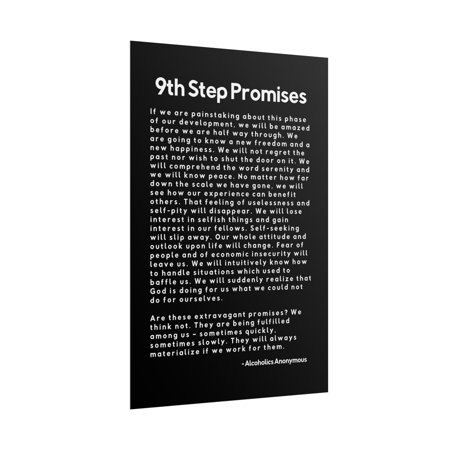 Haler Smith Rolled Poster - 9th Step Promises - Vertical Black Matte Finish - White Letters