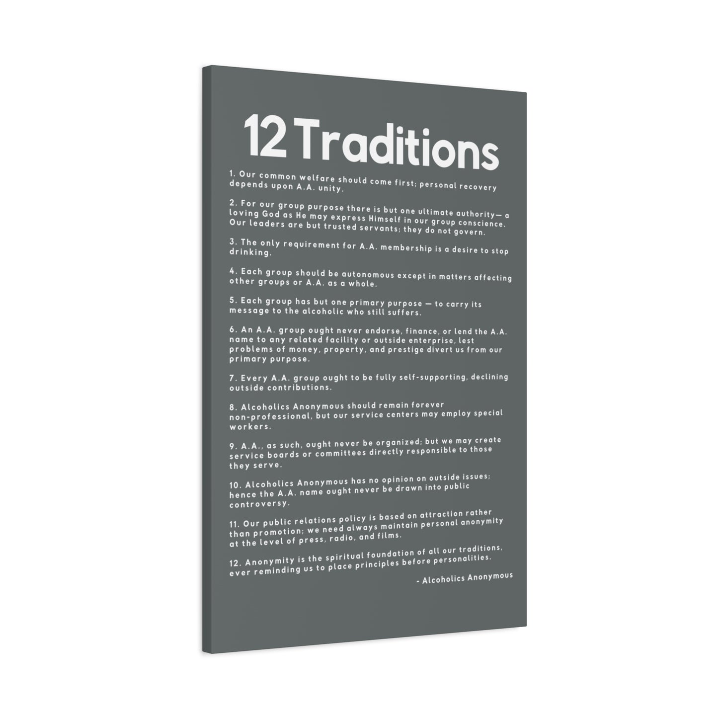 Haler Smith - Canvas - Haler Smith Matte Canvas - 12 Traditions - Vertical Dark Gray Matte Finish