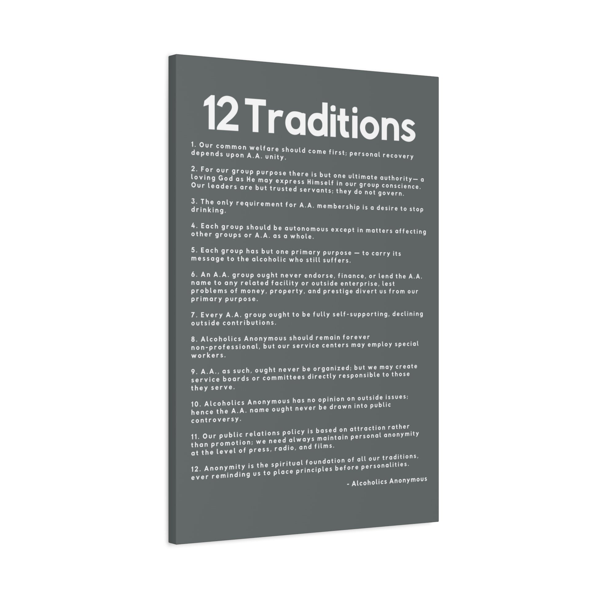 Haler Smith - Canvas - Haler Smith Matte Canvas - 12 Traditions - Vertical Dark Gray Matte Finish