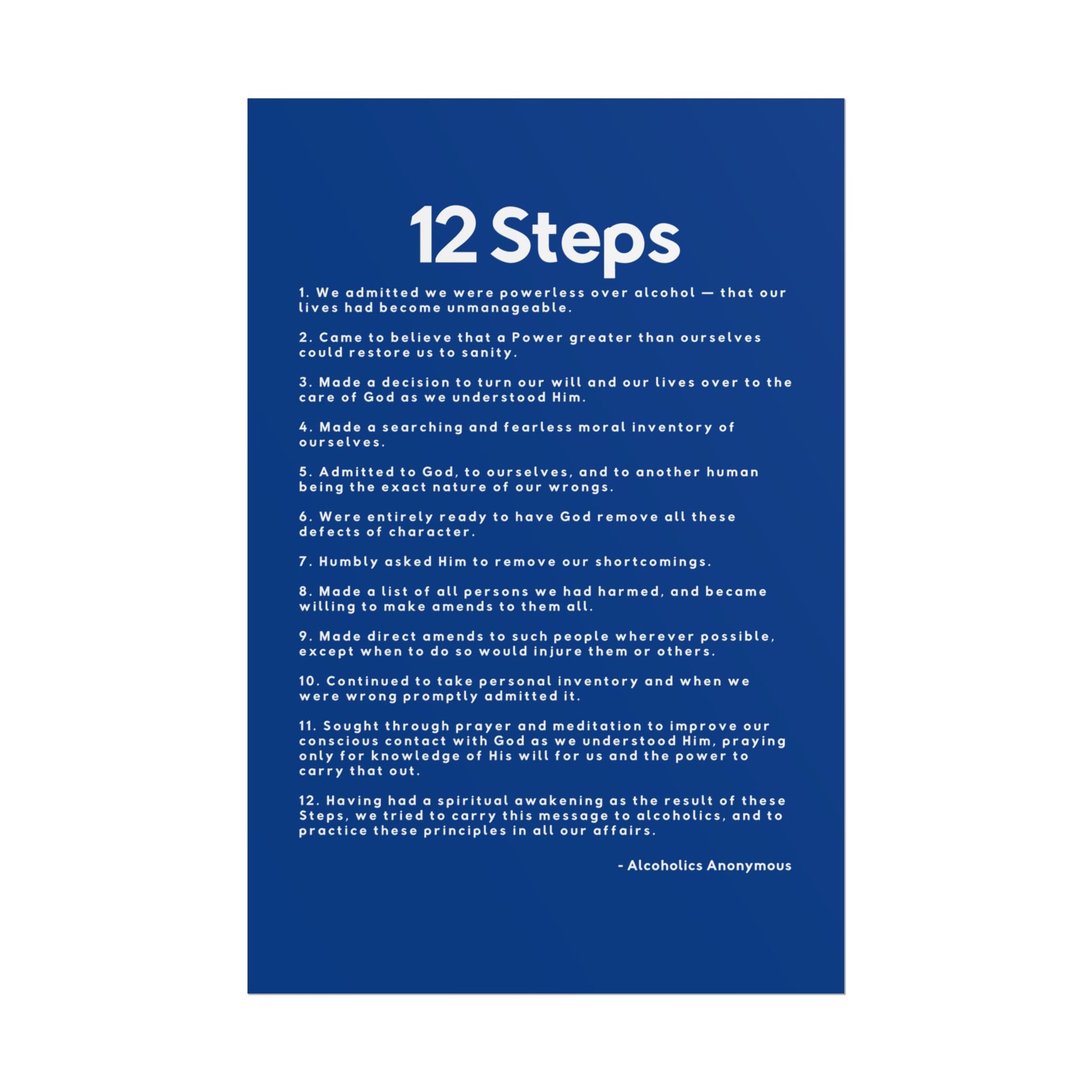 Haler Smith - Poster - Haler Smith Rolled Poster - 12 Steps - Vertical Dark Blue Matte Finish - White Letters
