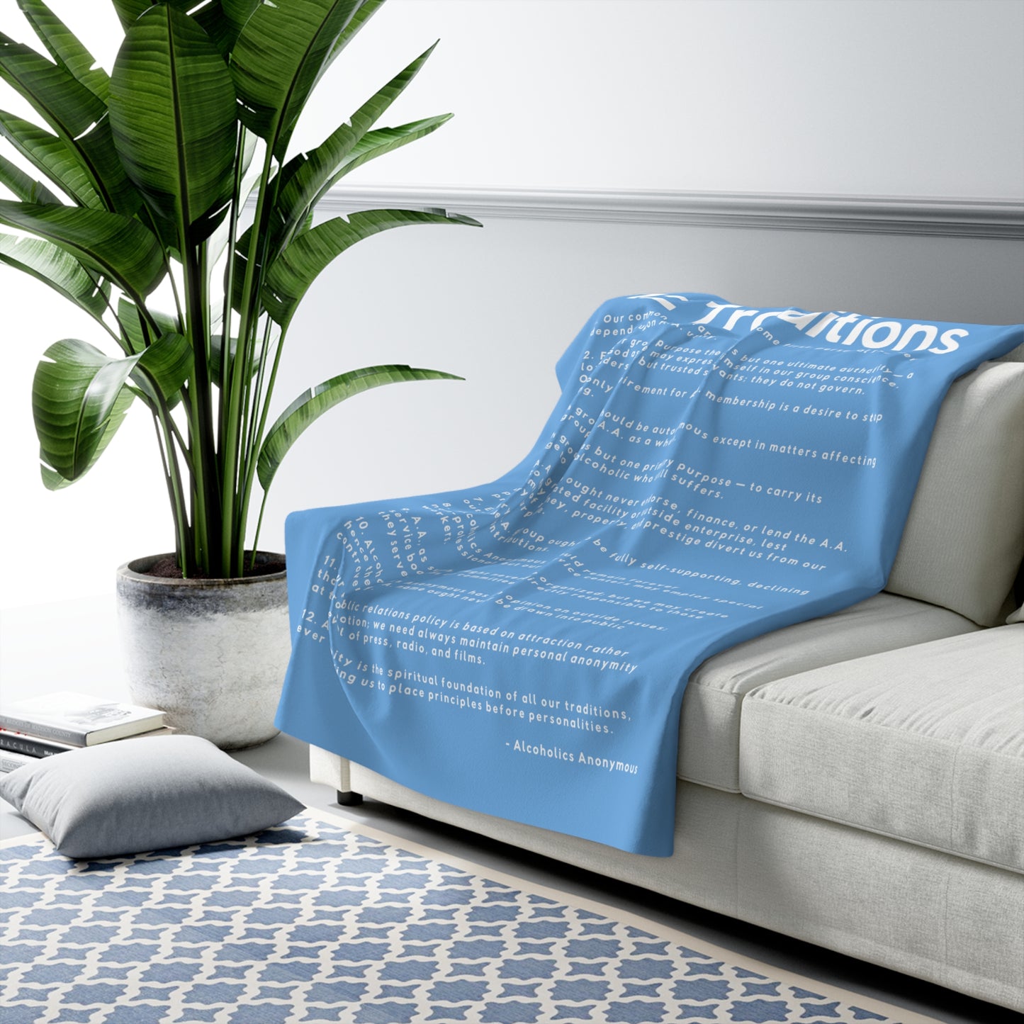 Haler Smith Sherpa Fleece Blanket - 12 Traditions - White Letters - Light Blue