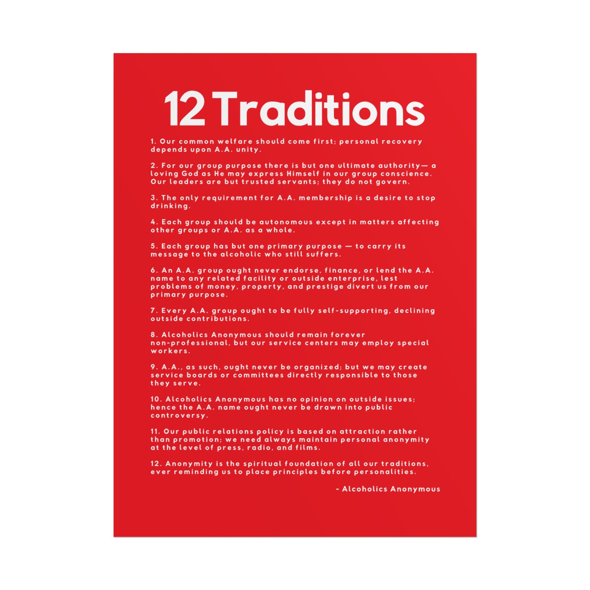 Haler Smith - Poster - Haler Smith Rolled Poster - 12 Traditions - Vertical Red Matte Finish