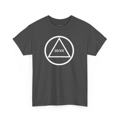 Sobriety Short Sleeve T-Shirt | Circle and Triangle Sobriety Years Design 1 On The Front