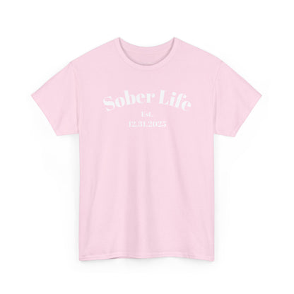 Sober Life Est. recovery short sleeve T-shirt in Light Pink featuring Sober Life Est. Design 1 on the front