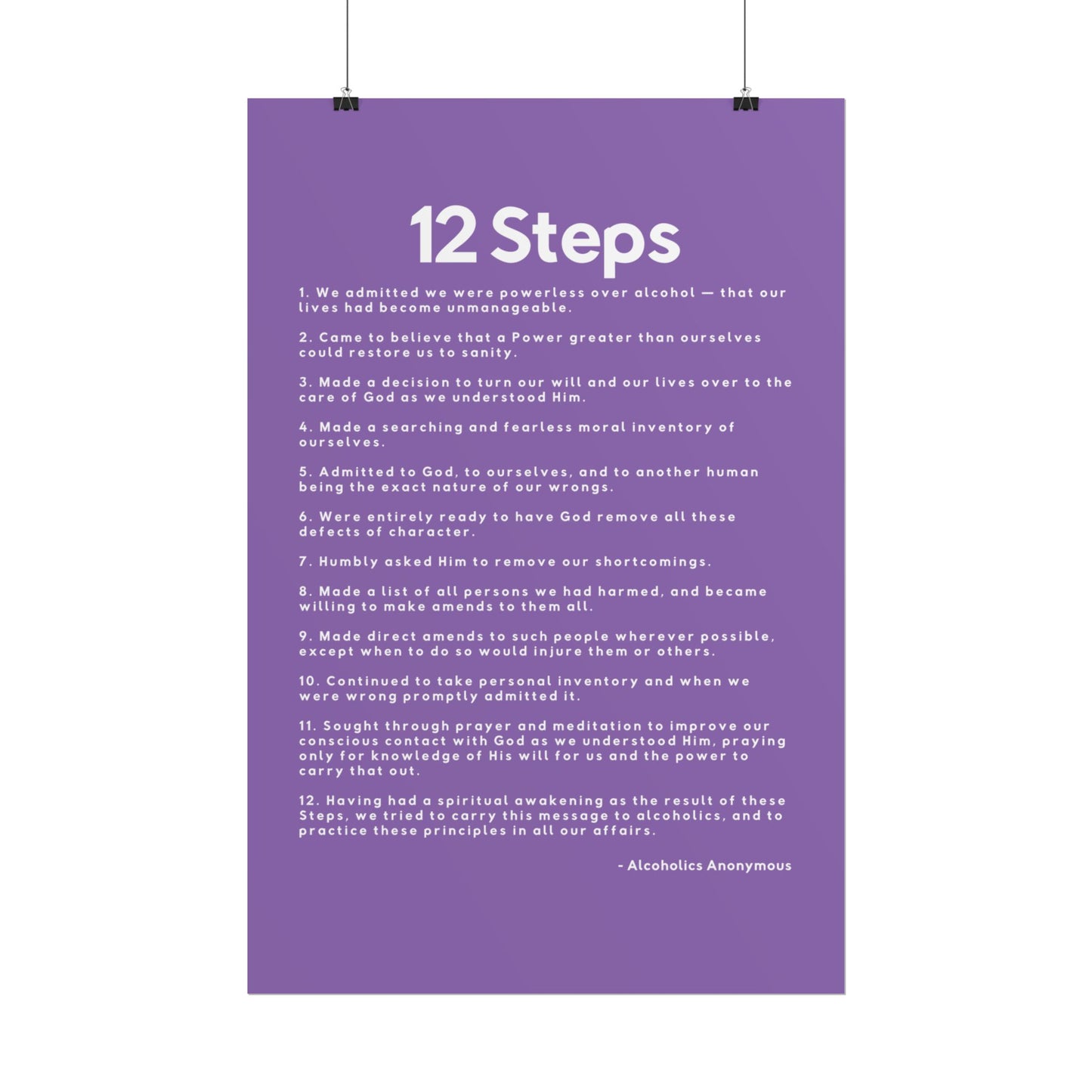 Haler Smith - Poster - Haler Smith Rolled Poster - 12 Steps - Vertical Light Purple Matte Finish