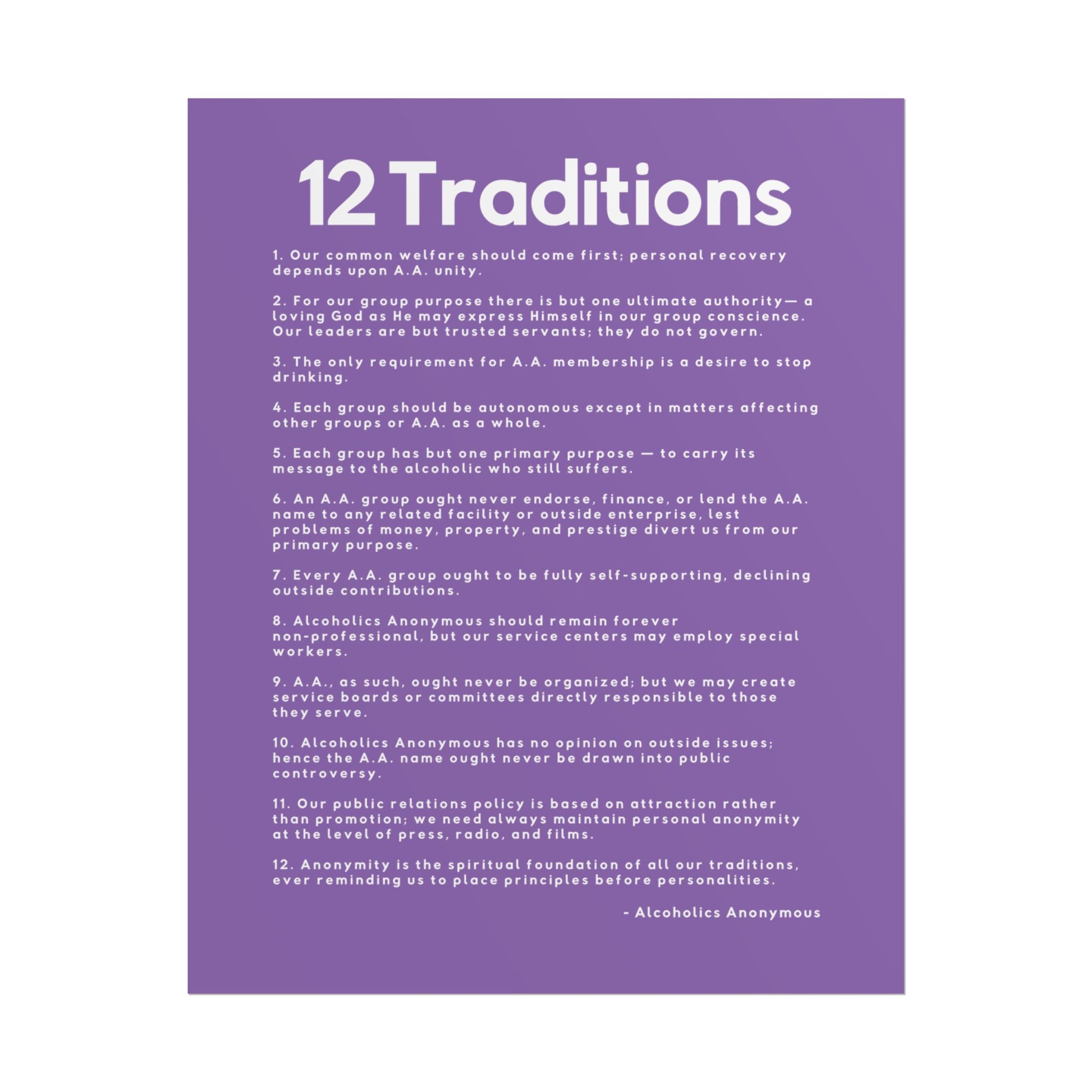 Haler Smith - Poster - Haler Smith Rolled Poster - 12 Traditions - Vertical Light Purple Matte Finish