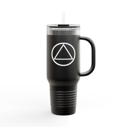Recovery Insulated Travel Mug with Straw 40 oz. | Circle and Triangle Design 1