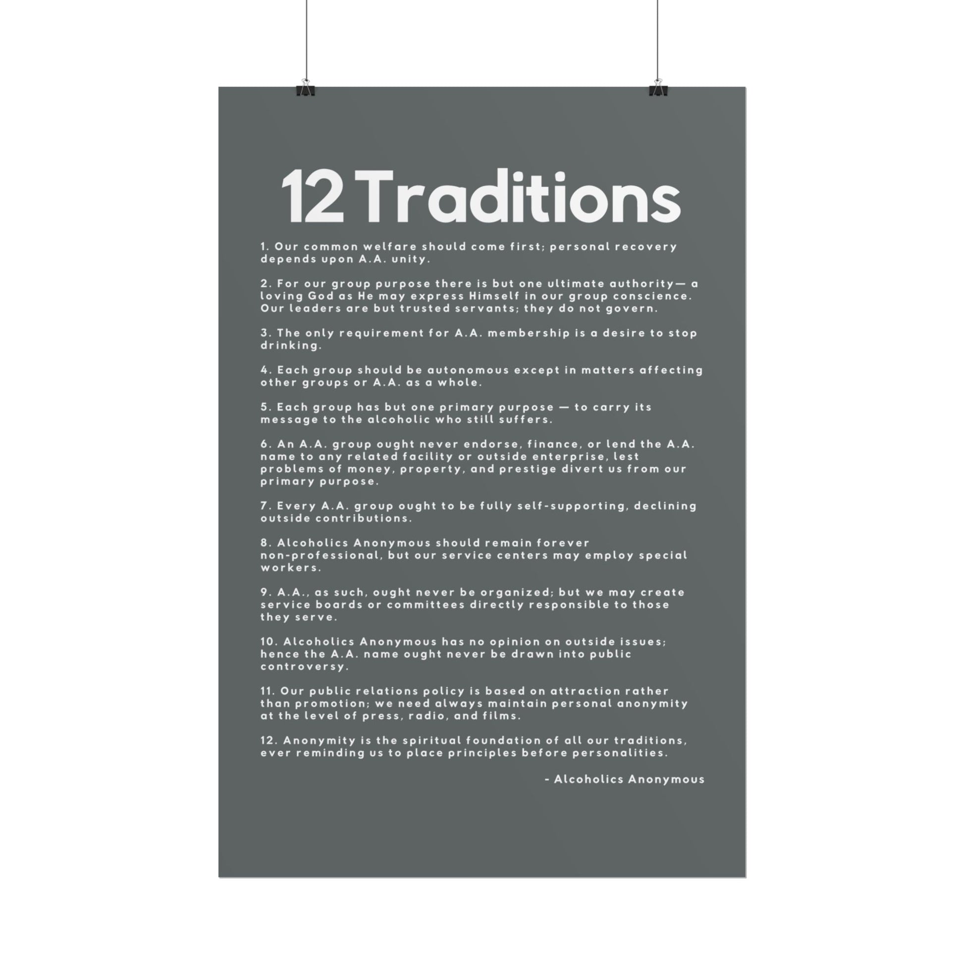 Haler Smith - Poster - Haler Smith Rolled Poster - 12 Traditions - Vertical Dark Gray Matte Finish