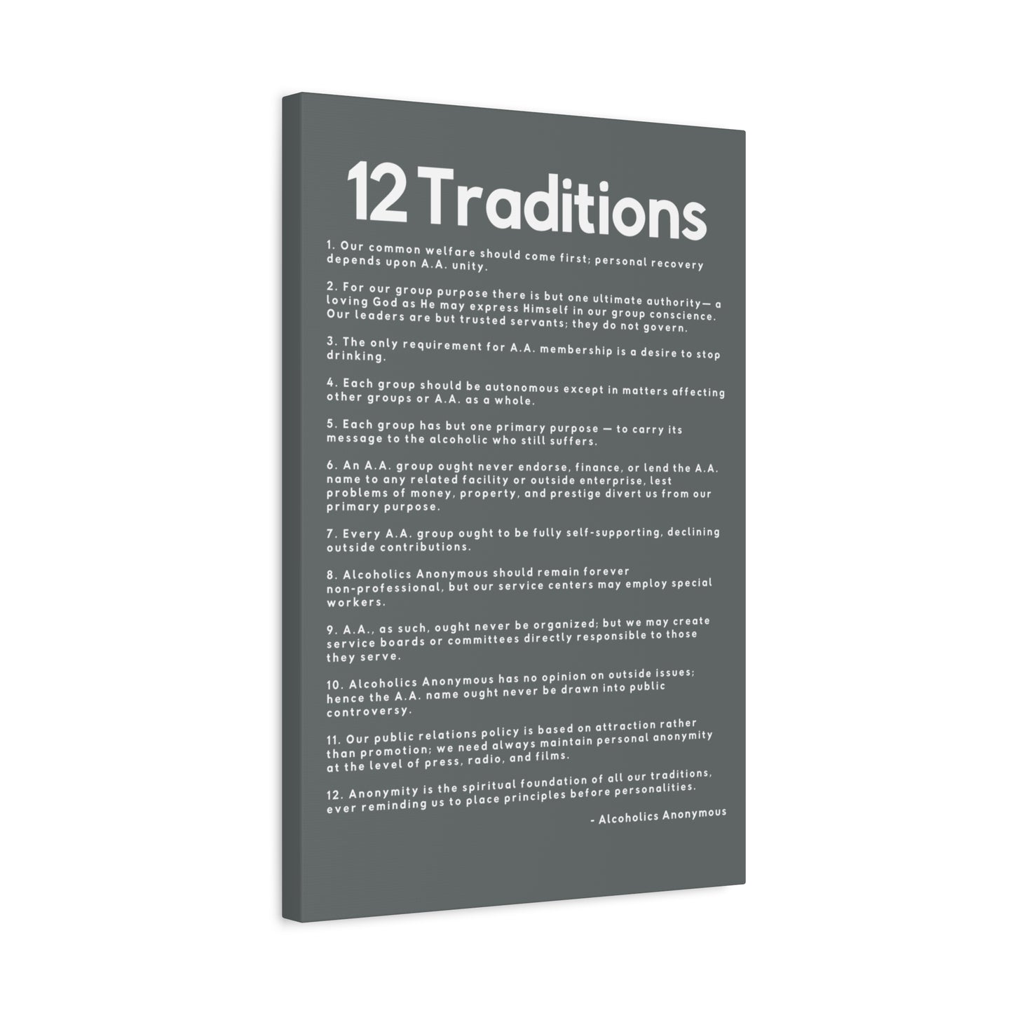Haler Smith - Canvas - Haler Smith Matte Canvas - 12 Traditions - Vertical Dark Gray Matte Finish