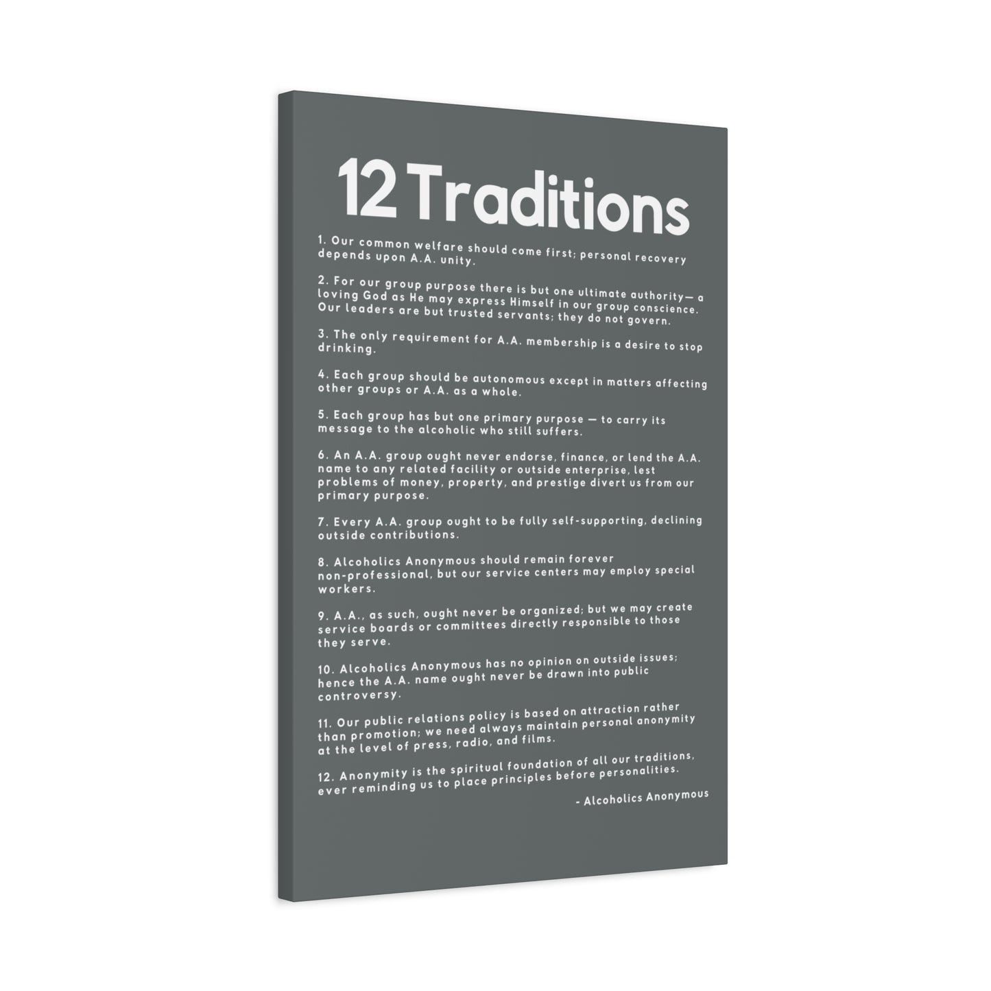 Haler Smith - Canvas - Haler Smith Matte Canvas - 12 Traditions - Vertical Dark Gray Matte Finish
