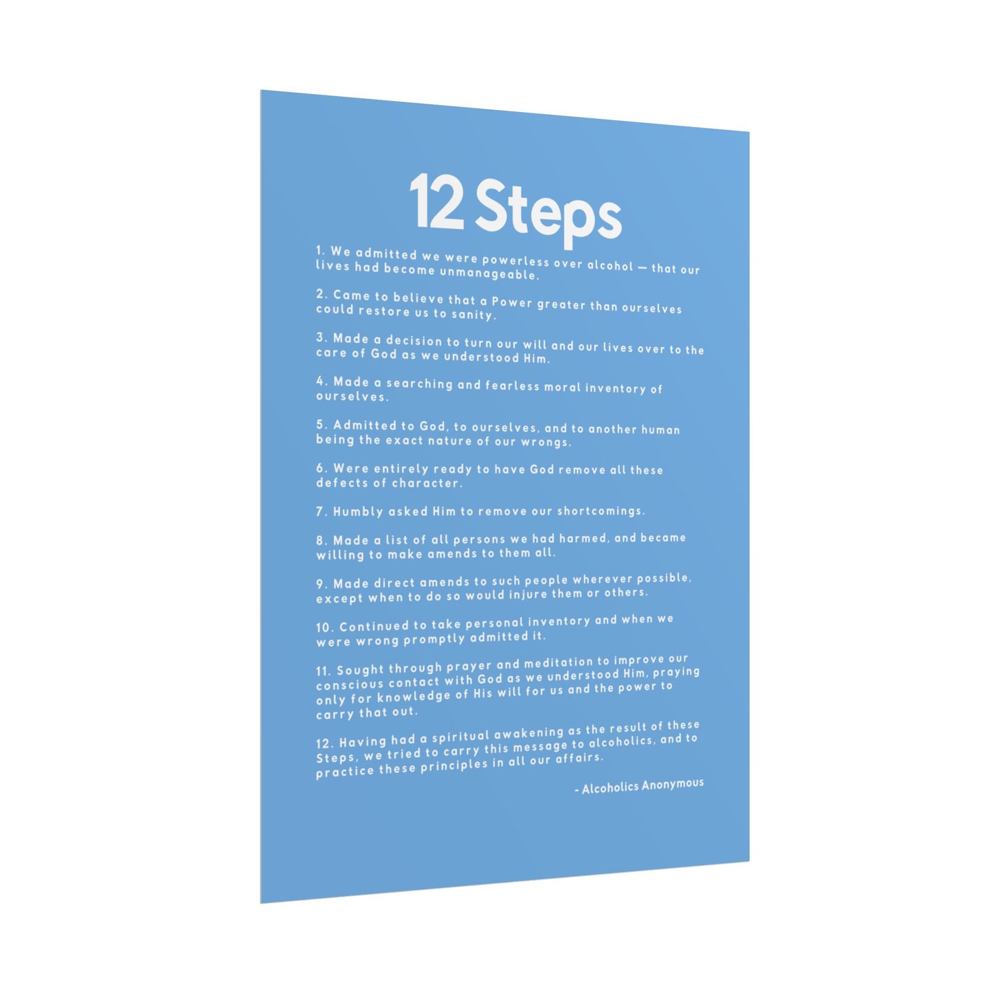 Haler Smith - Poster - Haler Smith Rolled Poster - 12 Steps - Vertical Light Blue Matte Finish - White Letters