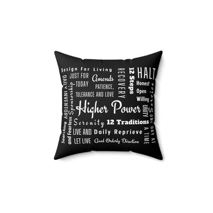 Haler Smith Square Polyester Pillow - Recovery Phrases 1 - Black
