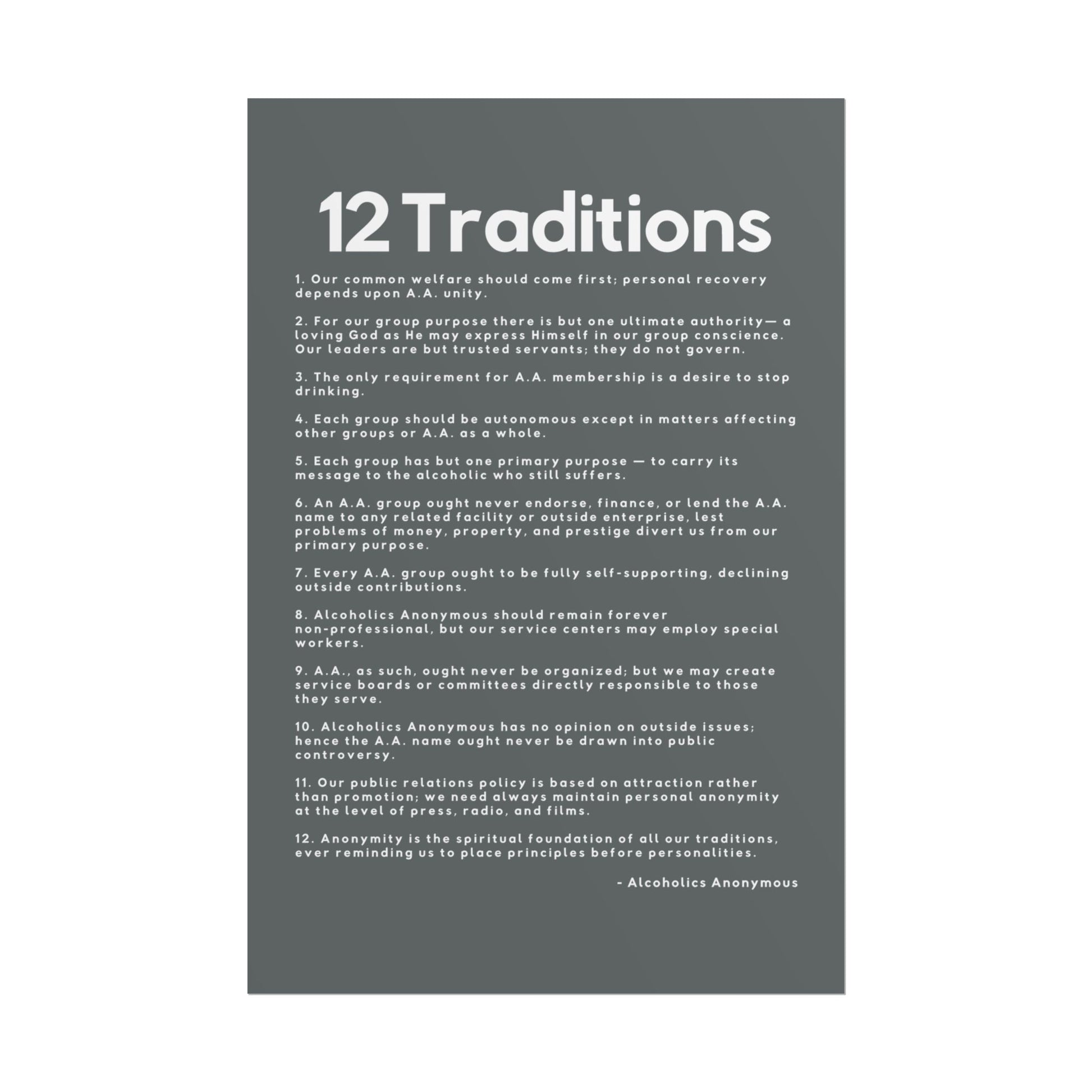 Haler Smith - Poster - Haler Smith Rolled Poster - 12 Traditions - Vertical Dark Gray Matte Finish
