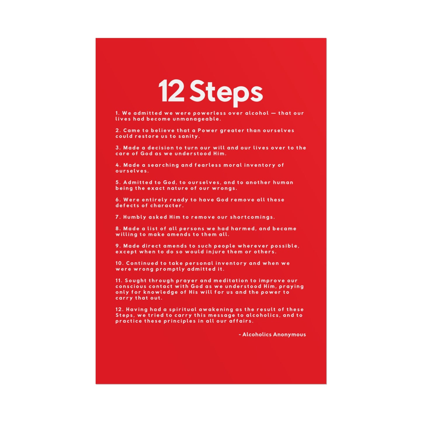 Haler Smith - Poster - Haler Smith Rolled Poster - 12 Steps - Vertical Red Matte Finish - White Letters