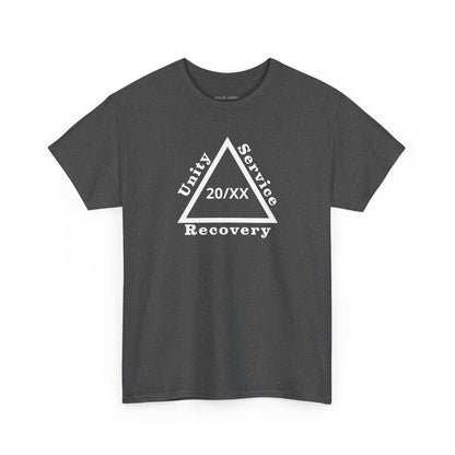 Recovery Short Sleeve T-Shirt | Unity Service Recovery Sobriety Years Design 1 On The Front