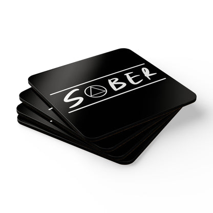 Recovery Corkwood Coaster Set of 4 | Sober Design 1 | Black with White Letters