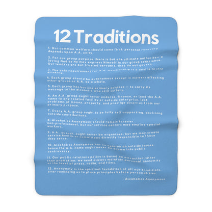 Haler Smith Sherpa Fleece Blanket - 12 Traditions - White Letters - Light Blue