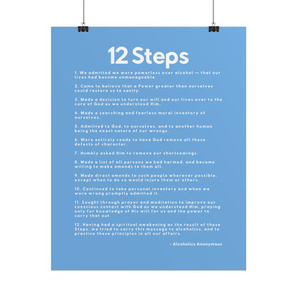 Haler Smith - Poster - Haler Smith Rolled Poster - 12 Steps - Vertical Light Blue Matte Finish - White Letters