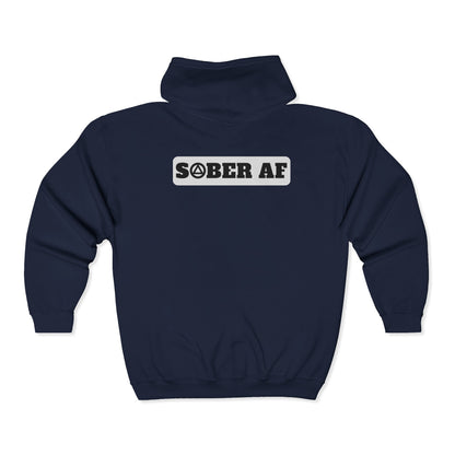 Recovery Zip Hoodie | Sober AF Design 1 On The Back