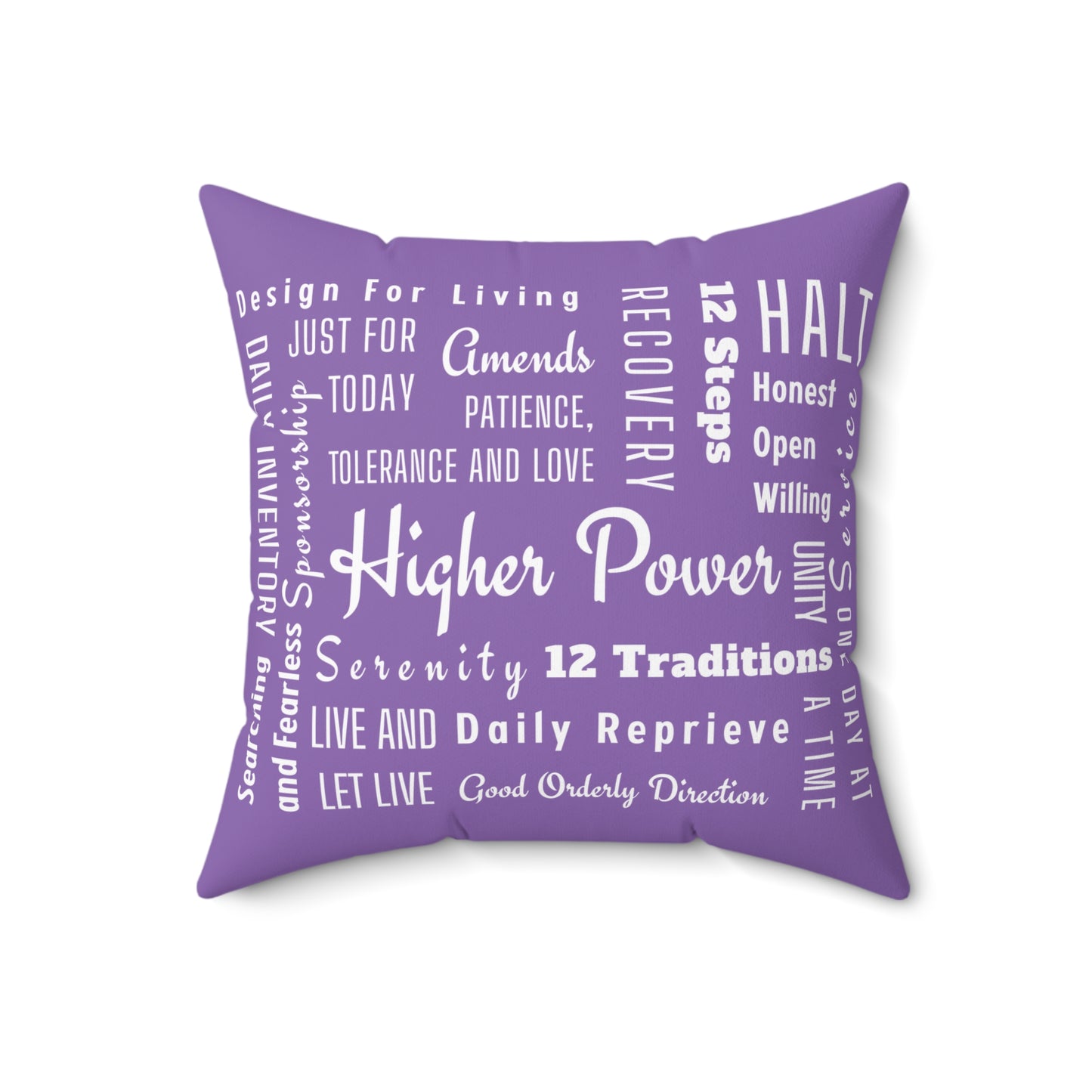 Haler Smith Square Polyester Pillow - Recovery Phrases 1 - Light Purple