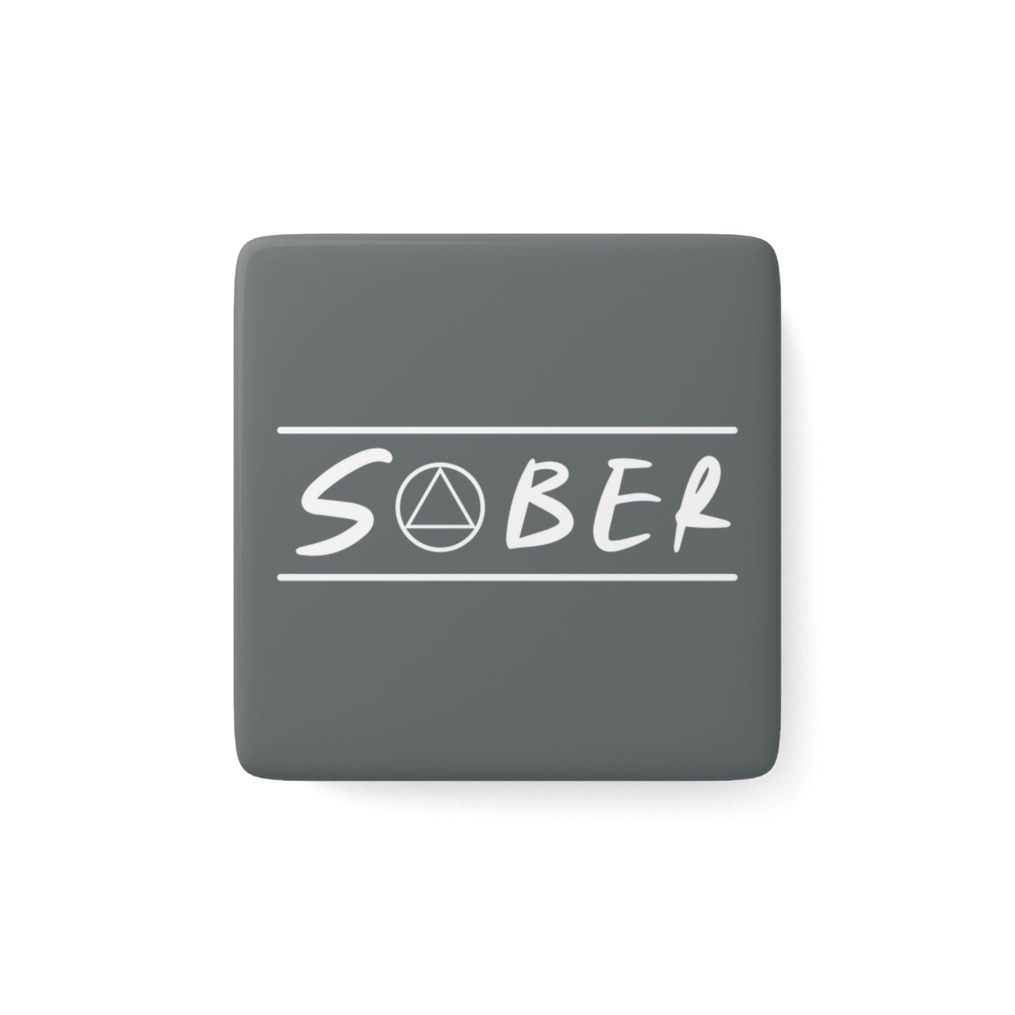 Recovery Square Porcelain Magnet | Sober Design 1 | Dark Gray with White Letters