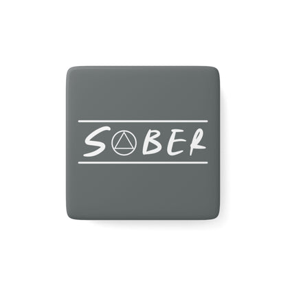 Recovery Square Porcelain Magnet | Sober Design 1 | Dark Gray with White Letters