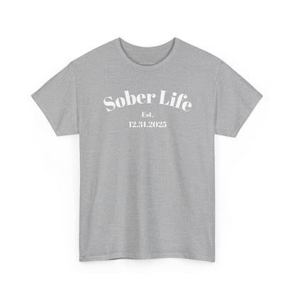 Sober Life Est. recovery short sleeve T-shirt in Sport Grey featuring Sober Life Est. Design 1 on the front