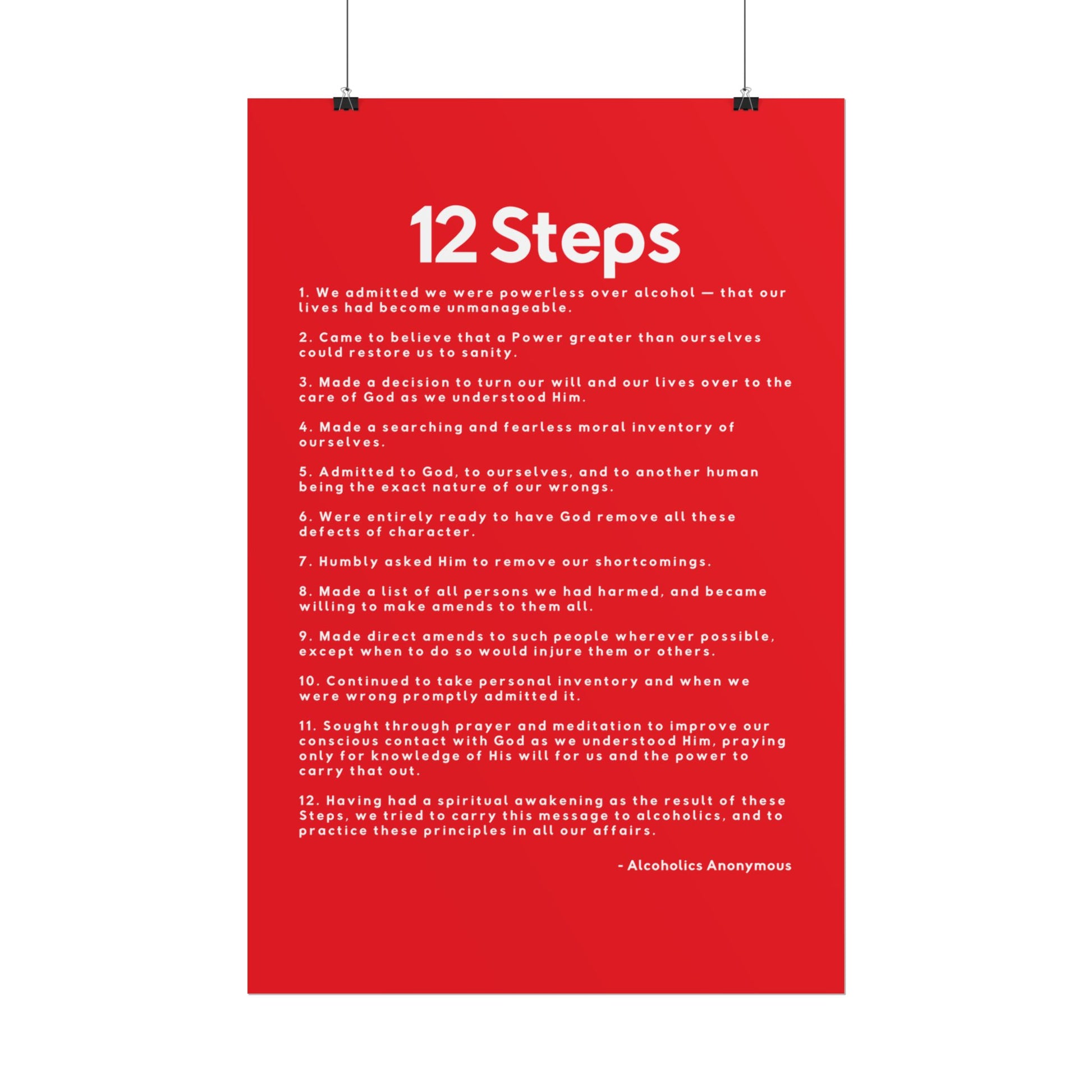 Haler Smith - Poster - Haler Smith Rolled Poster - 12 Steps - Vertical Red Matte Finish - White Letters