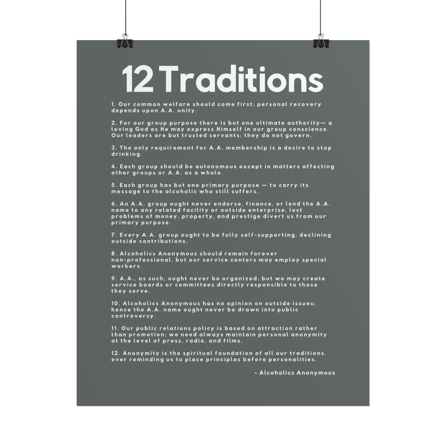 Haler Smith - Poster - Haler Smith Rolled Poster - 12 Traditions - Vertical Dark Gray Matte Finish