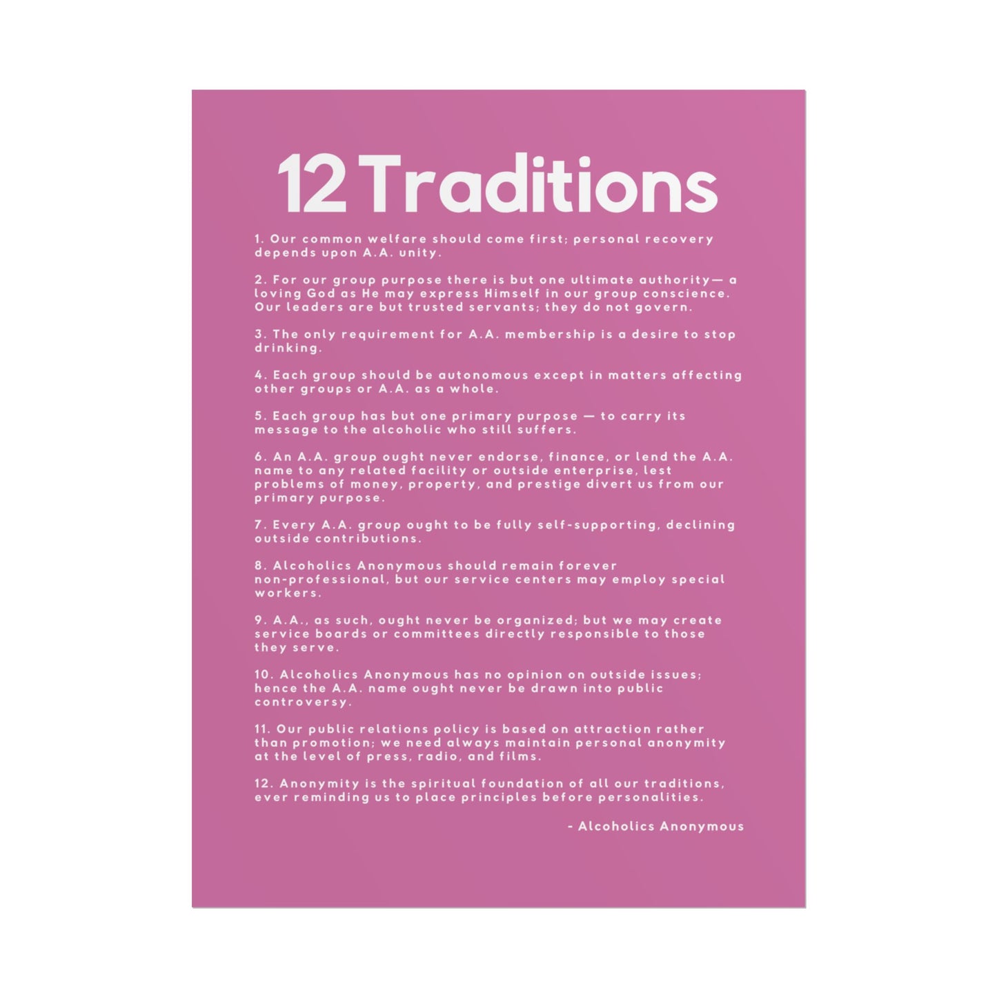 Haler Smith - Poster - Haler Smith Rolled Poster - 12 Traditions - Vertical Light Pink Matte Finish