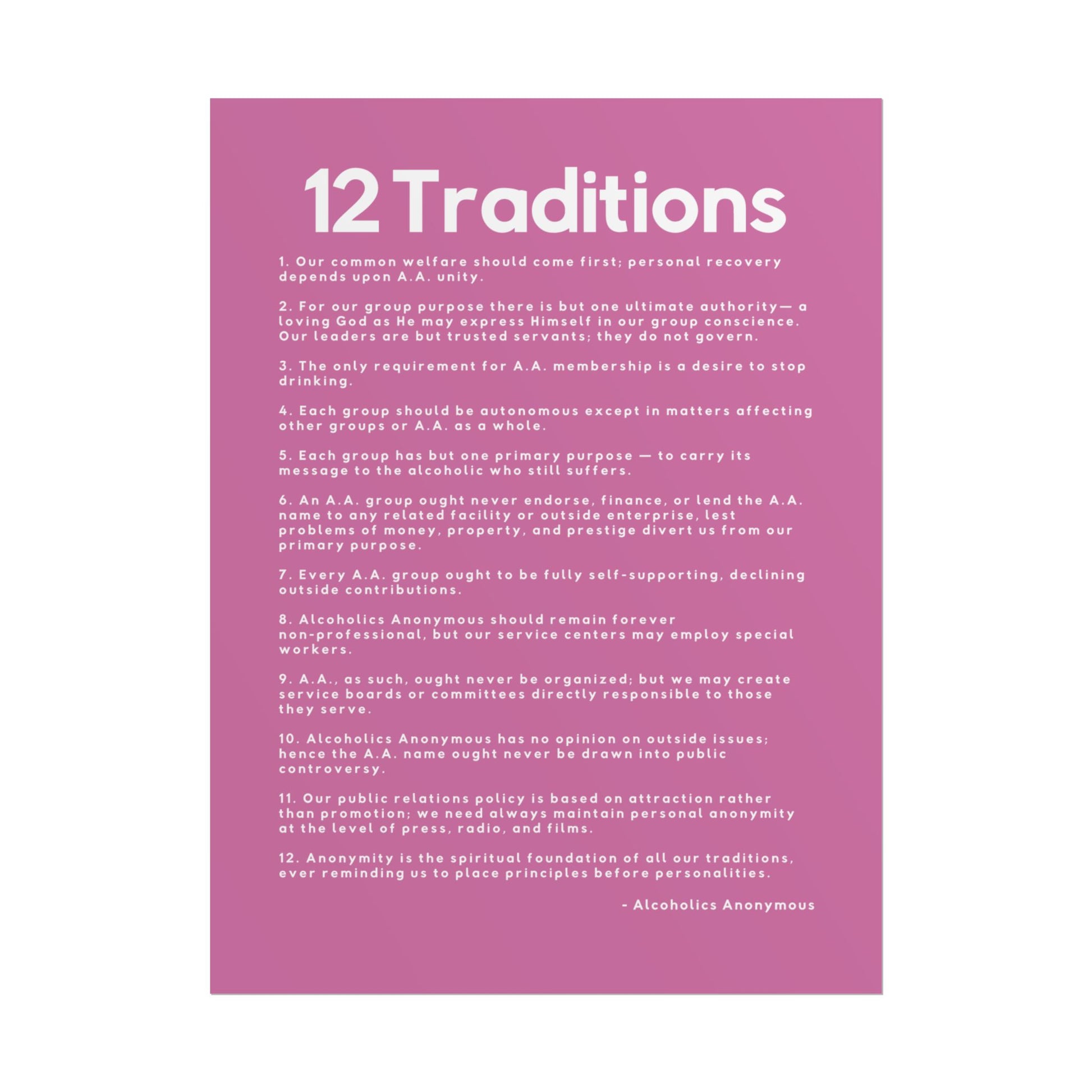 Haler Smith - Poster - Haler Smith Rolled Poster - 12 Traditions - Vertical Light Pink Matte Finish