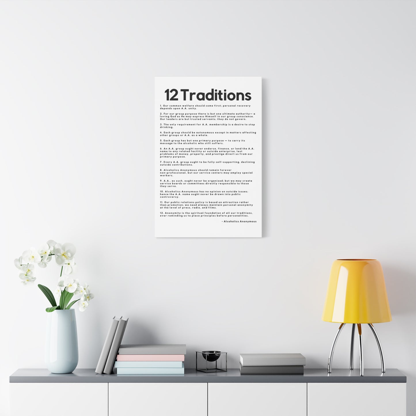 Haler Smith Matte Canvas - 12 Traditions - Vertical White Matte Finish - Black Letters