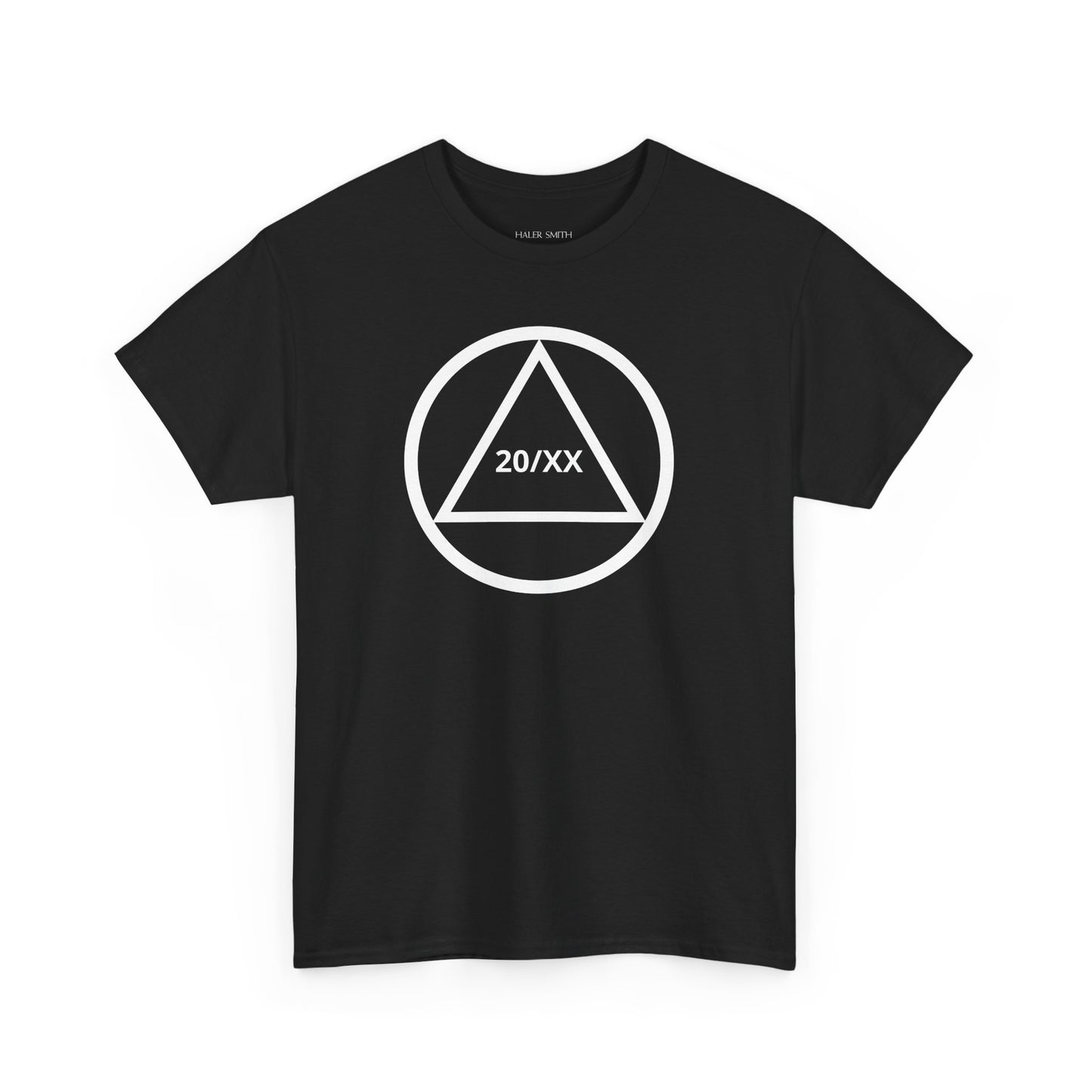 Sobriety Short Sleeve T-Shirt | Circle and Triangle Sobriety Years Design 1 On The Front