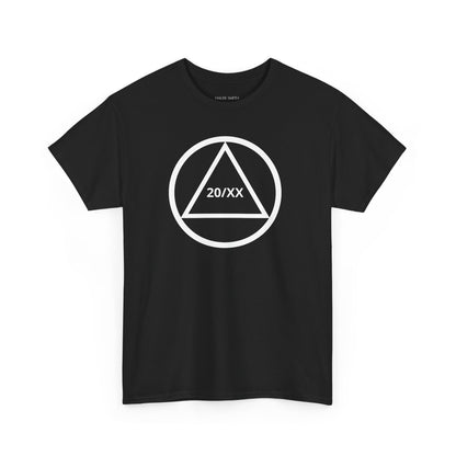 Sobriety Short Sleeve T-Shirt | Circle and Triangle Sobriety Years Design 1 On The Front