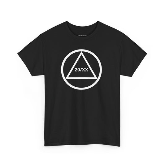 Recovery Short Sleeve T-Shirt | Circle and Triangle Sobriety Years Design 1 On The Front