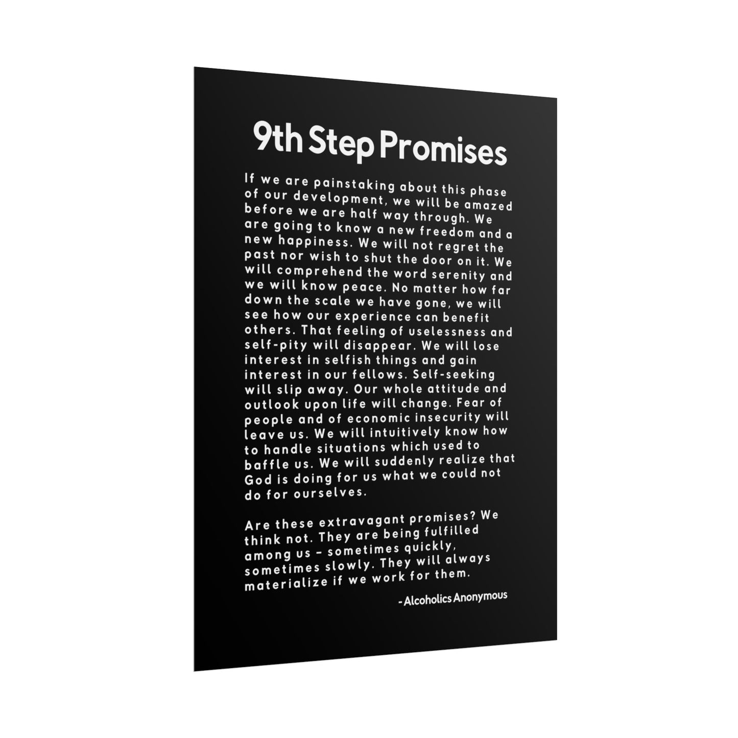 Haler Smith Rolled Poster - 9th Step Promises - Vertical Black Matte Finish - White Letters