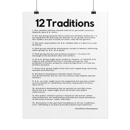 Haler Smith Rolled Poster - 12 Traditions - Vertical White Matte Finish - Black Letters