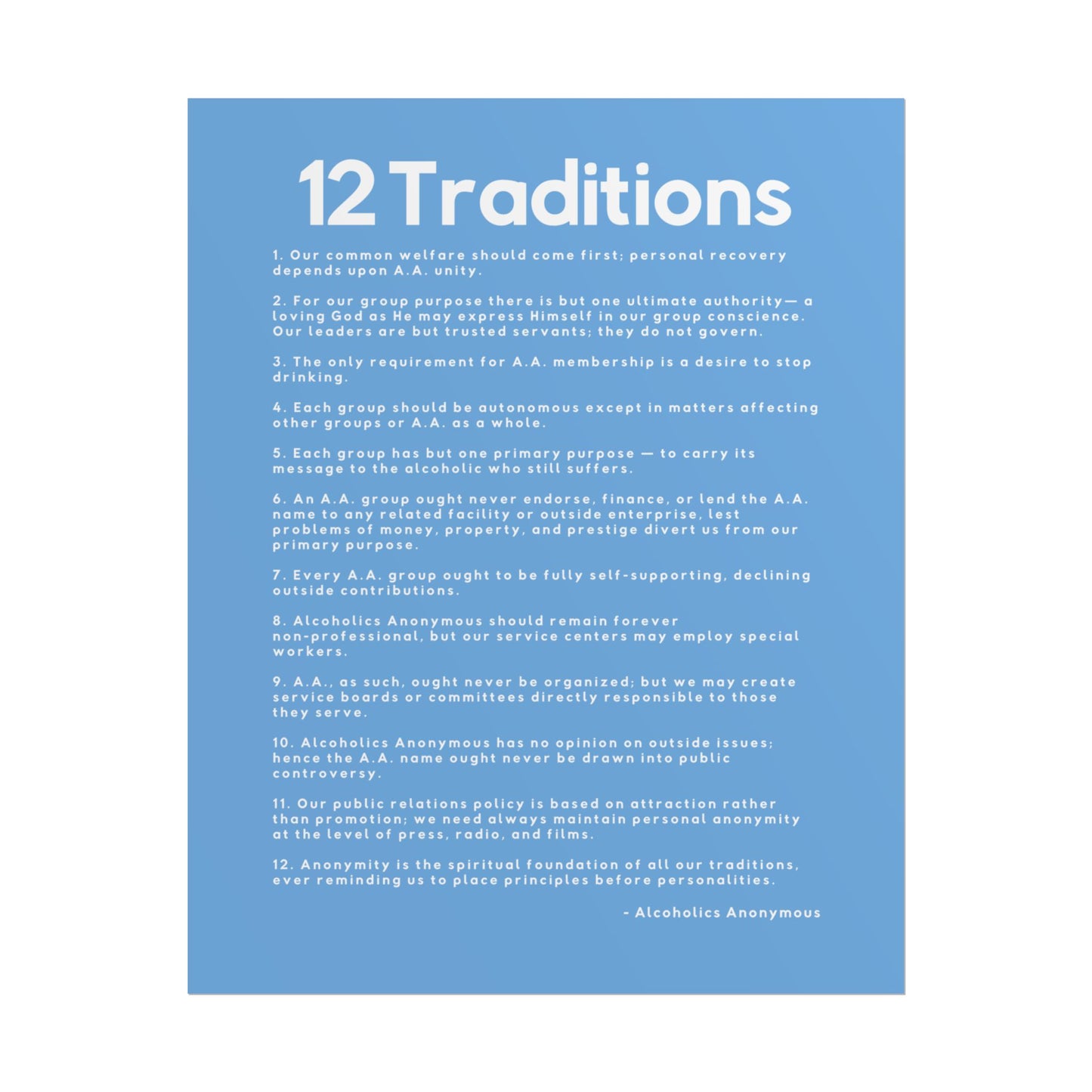 Haler Smith - Poster - Haler Smith Rolled Poster - 12 Traditions - Vertical Light Blue Matte Finish
