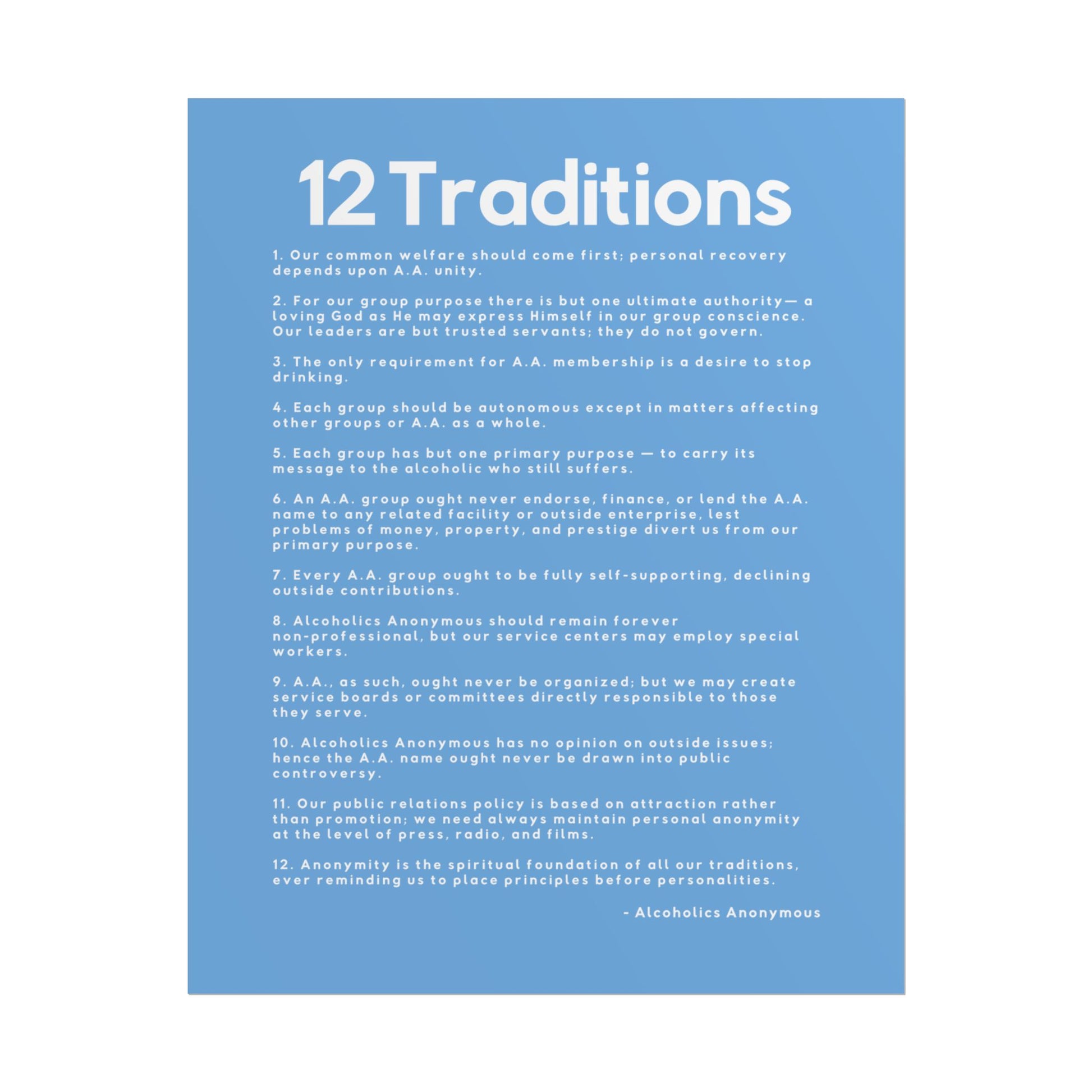 Haler Smith - Poster - Haler Smith Rolled Poster - 12 Traditions - Vertical Light Blue Matte Finish