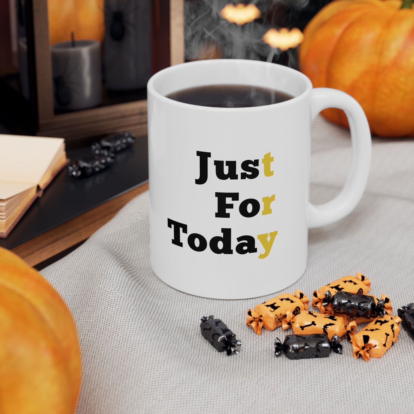 Recovery Ceramic Coffee Mug | Just For Today Design 1 | Black Letters