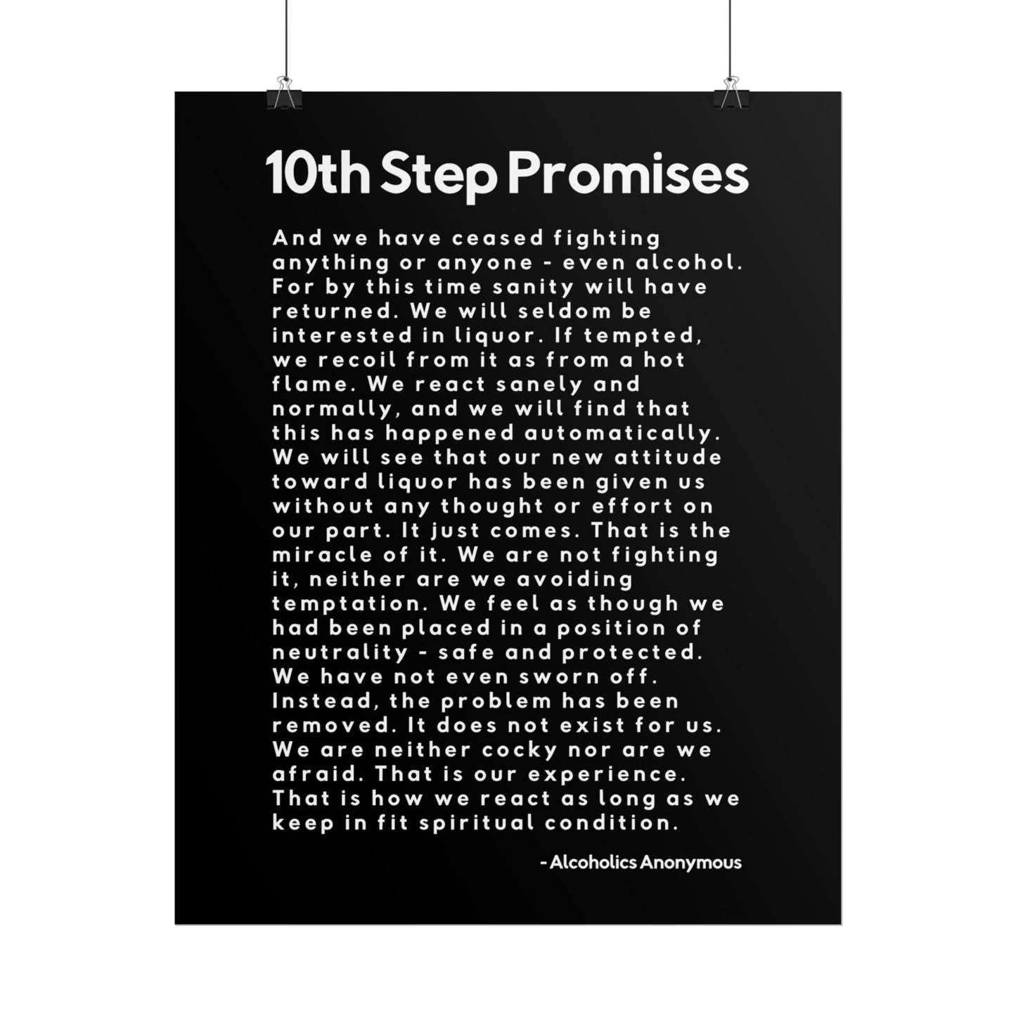 Haler Smith Rolled Poster - 10th Step Promises - Vertical Black Matte Finish - White Letters