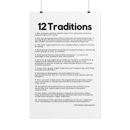 Haler Smith Rolled Poster - 12 Traditions - Vertical White Matte Finish - Black Letters