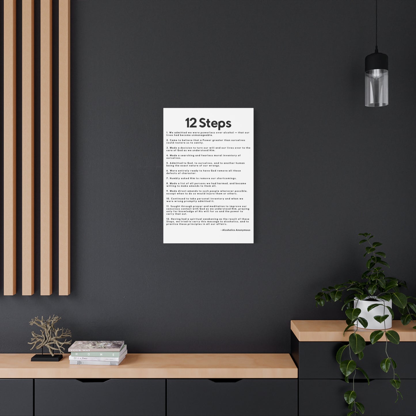 Haler Smith Matte Canvas - 12 Steps - Vertical White Matte Finish - Black Letters