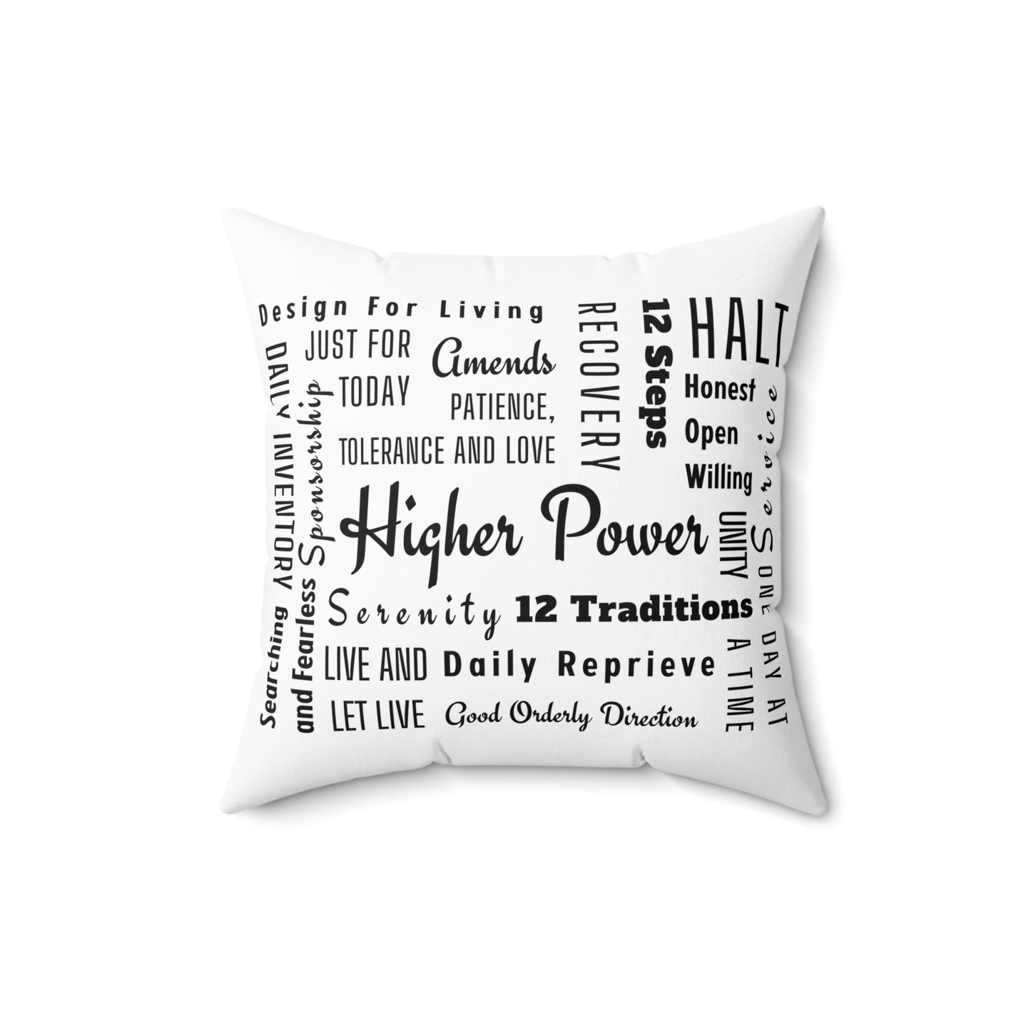 Haler Smith Square Polyester Pillow - Recovery Phrases 1 - White