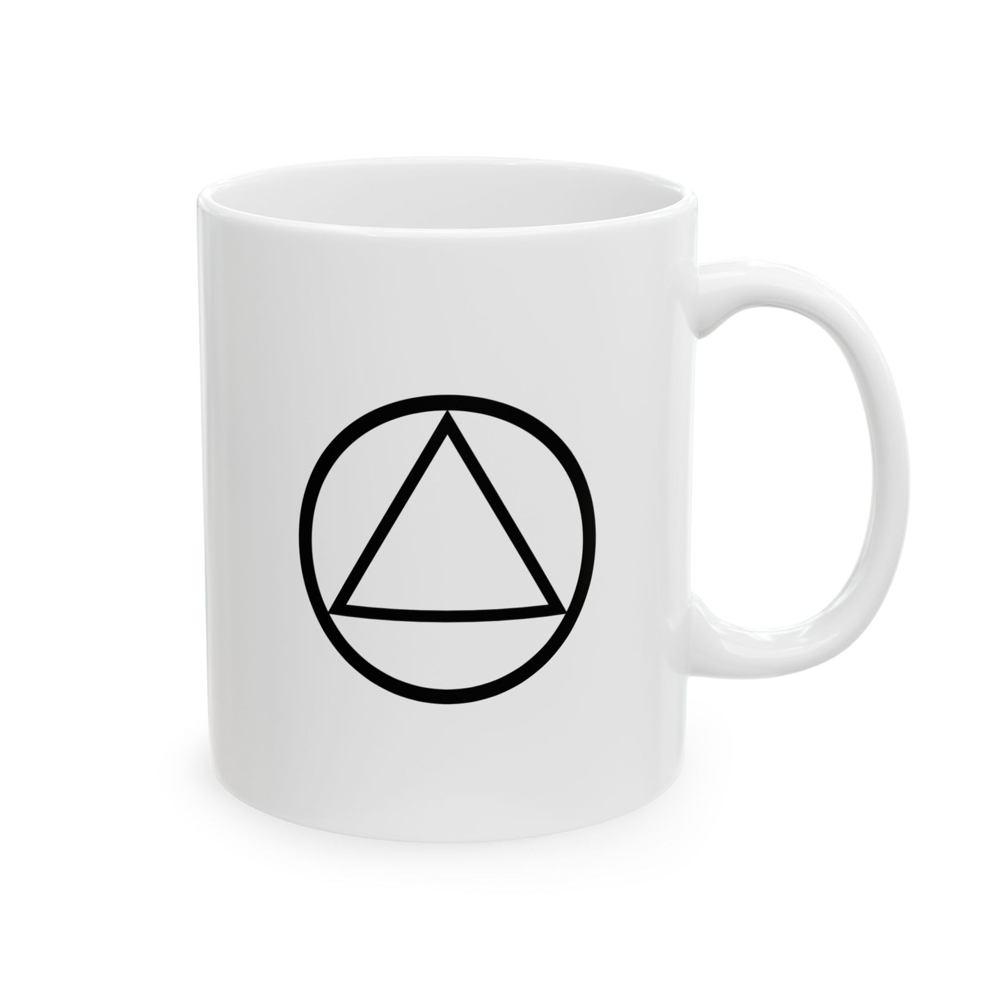 Recovery Ceramic Coffee Mug | Circle and Triangle Design 1 | White with Black Letters