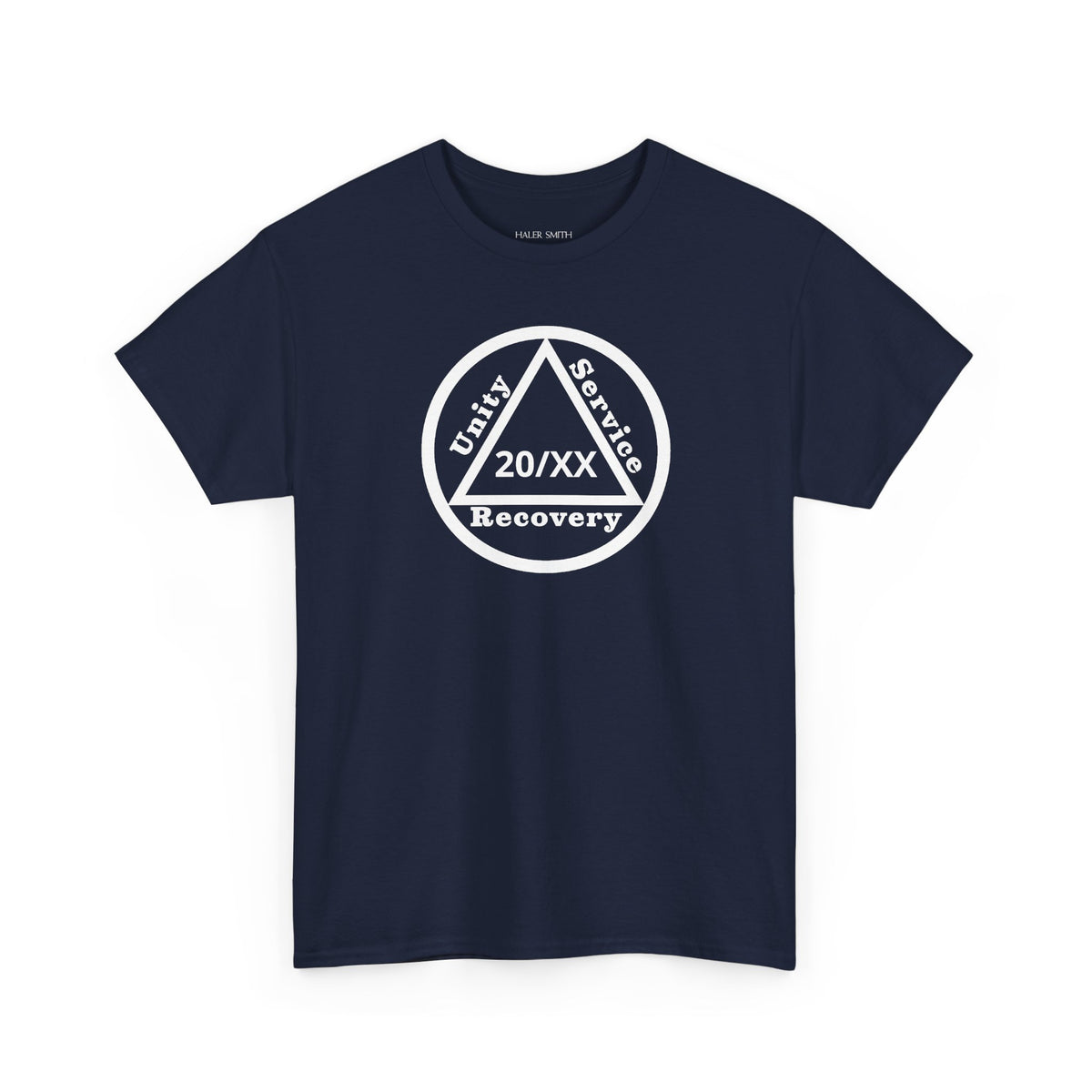 Unity Service Recovery recovery short sleeve T-shirt in Navy featuring Unity Service Recovery Sobriety Years Design 1 on the front