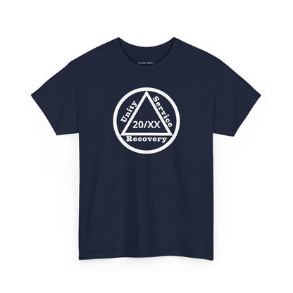 Unity Service Recovery recovery short sleeve T-shirt in Navy featuring Unity Service Recovery Sobriety Years Design 1 on the front