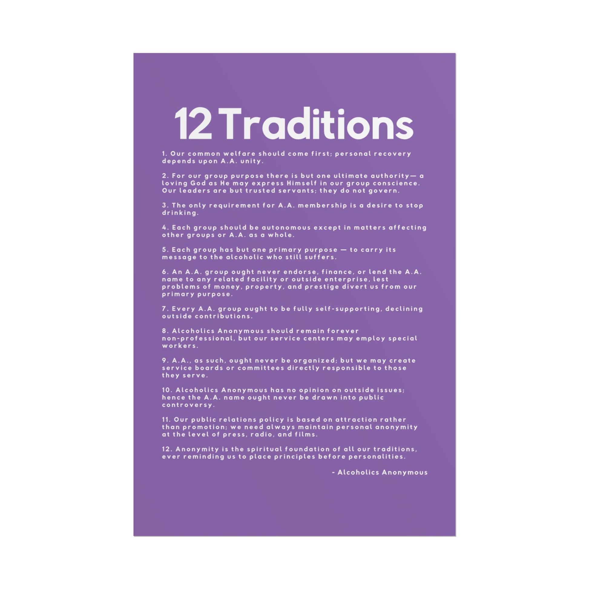 Haler Smith - Poster - Haler Smith Rolled Poster - 12 Traditions - Vertical Light Purple Matte Finish