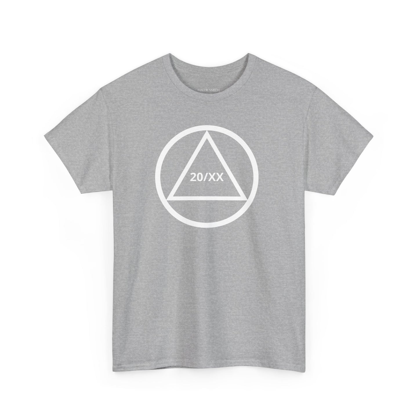 Sobriety Short Sleeve T-Shirt | Circle and Triangle Sobriety Years Design 1 On The Front