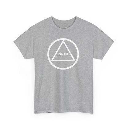 Sobriety Short Sleeve T-Shirt | Circle and Triangle Sobriety Years Design 1 On The Front